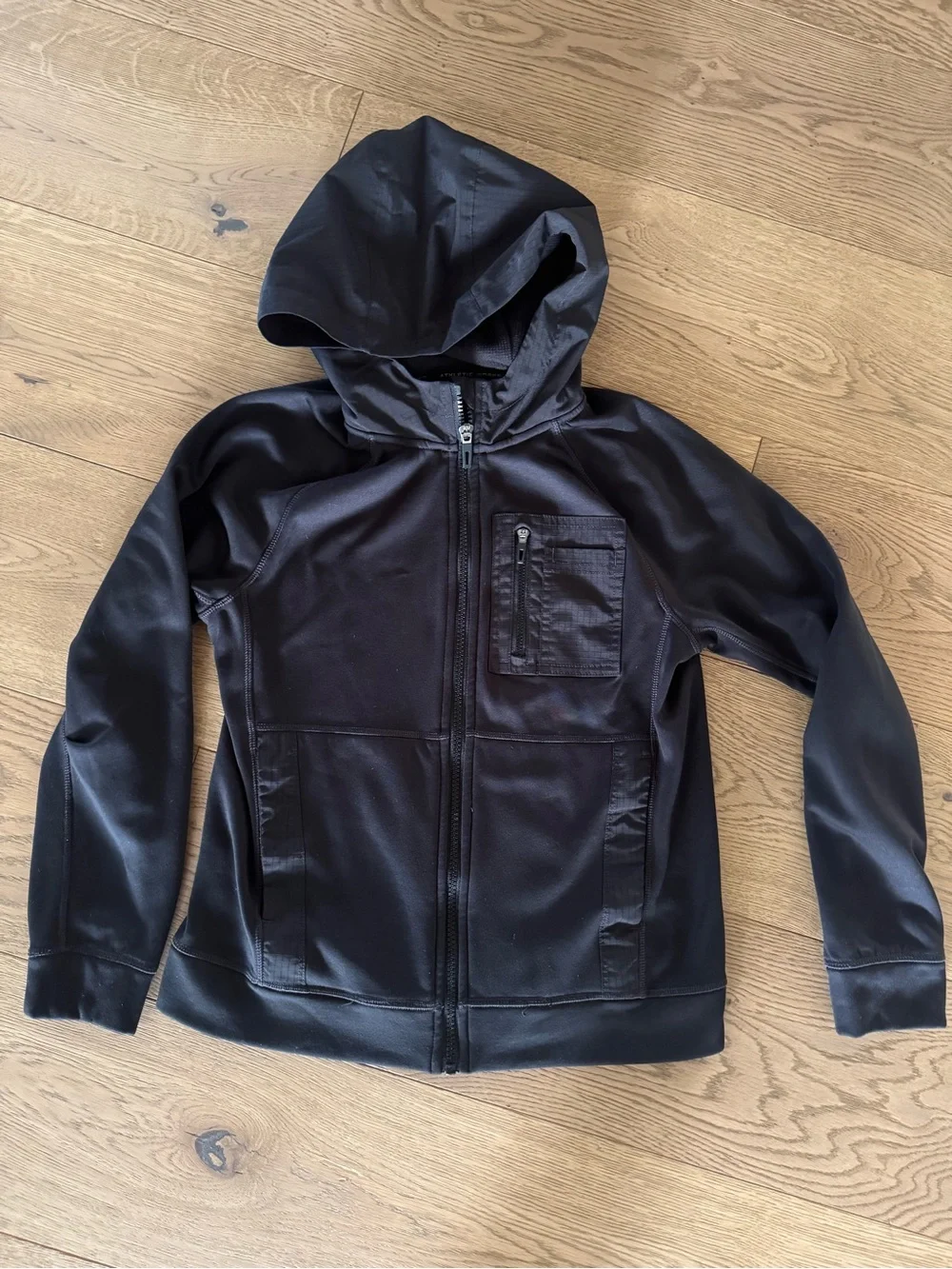 Athletic Works Black Kids Hooded Zip Jacket with Chest Pocket